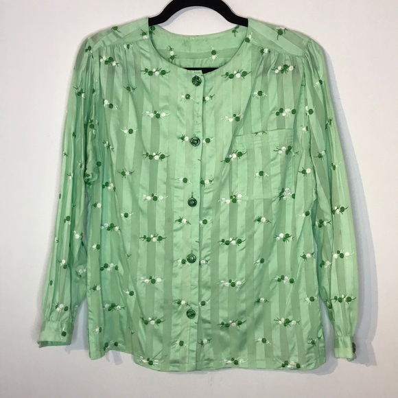 Vintage Tops - Vintage lime green embroidered blouse